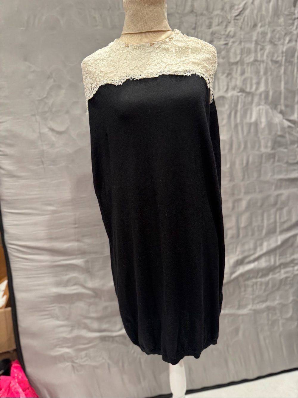 Valentino Black and Cream Lace Dress with Branded Tag
